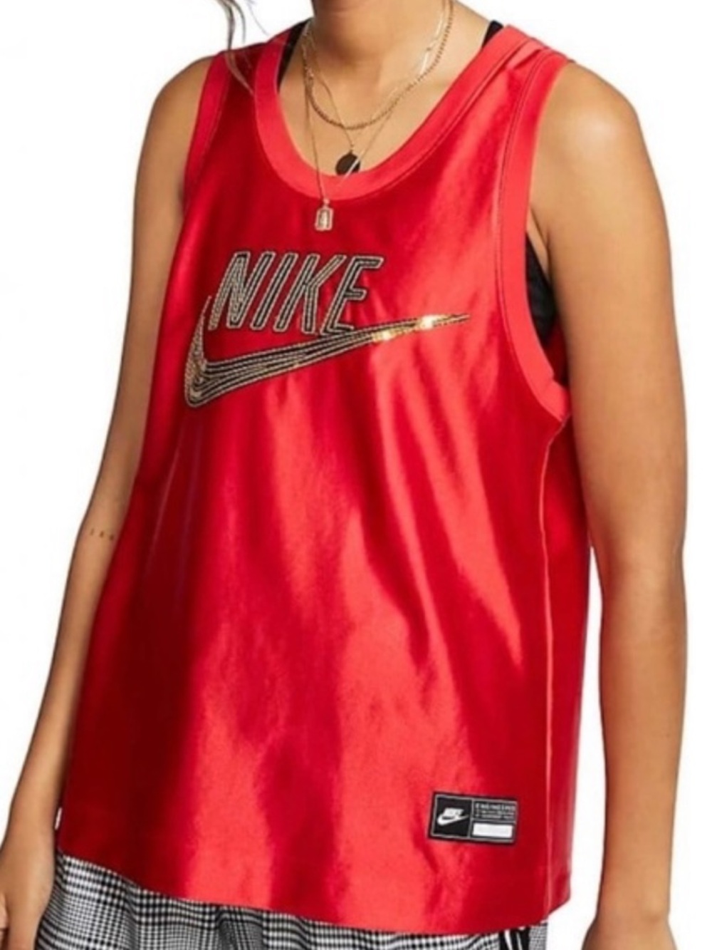 Nike Red & Gold Sequin Racerback Jersey Tank NEW XS XSMALL Oversized